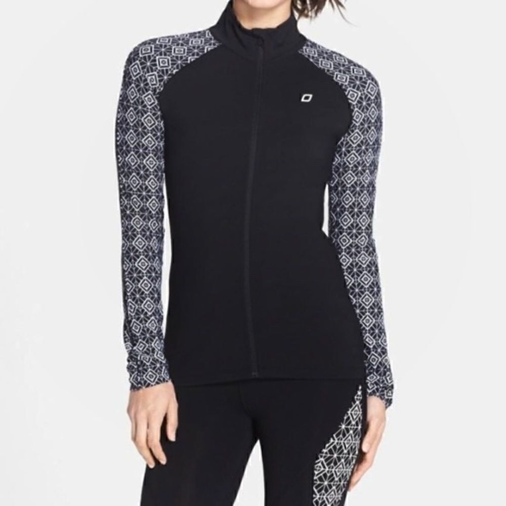 𝅺euc Lorna Jane Active Vista Print Zip Up Jacket in Black & White Size Medium